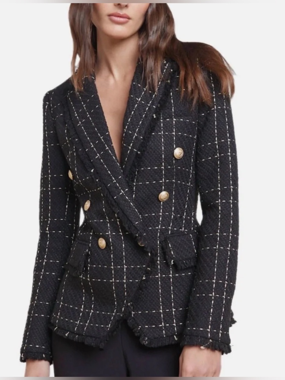 L’Agence Kenzie tweed blazer jacket black gold